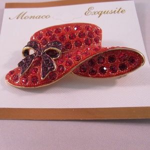 Exquisite Red Hat Brooch Rubies Rhinestones